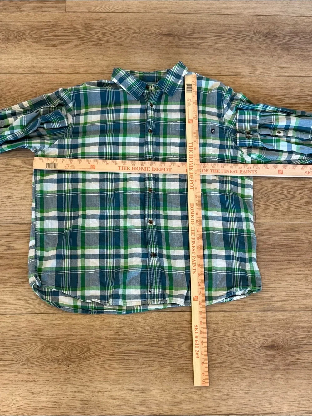 The North Face Heritage XL Plaid Button Up Flannel Shirt Green Blue Cotton